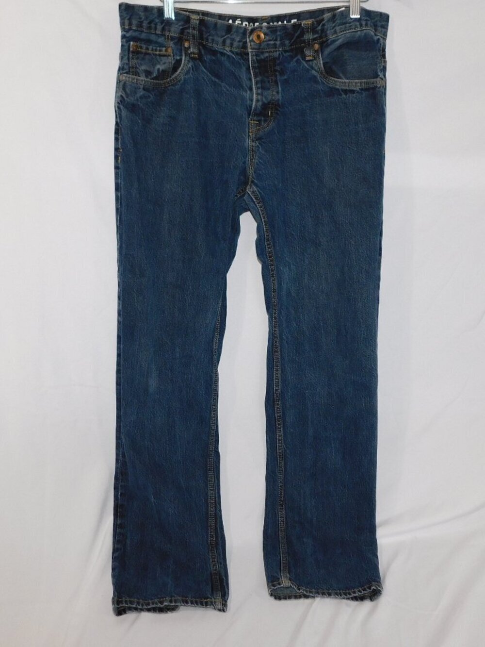 Aeropostale Bowery Slim Straight Button Fly dark wash blue jeans Mens 36 x 34